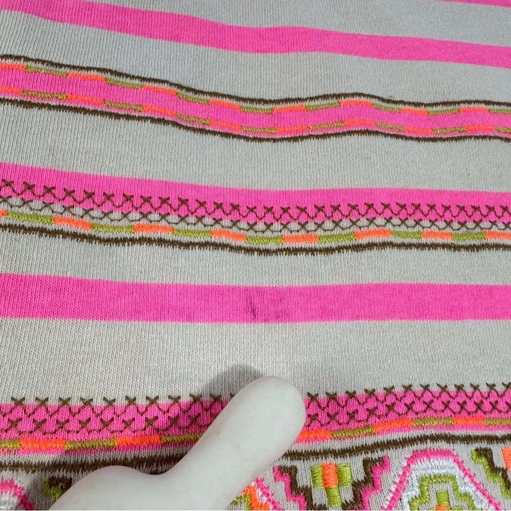 J. Crew XS neon pink stripe bohemian embroidered accent 3/4 sleeve top - Picture 13 of 13